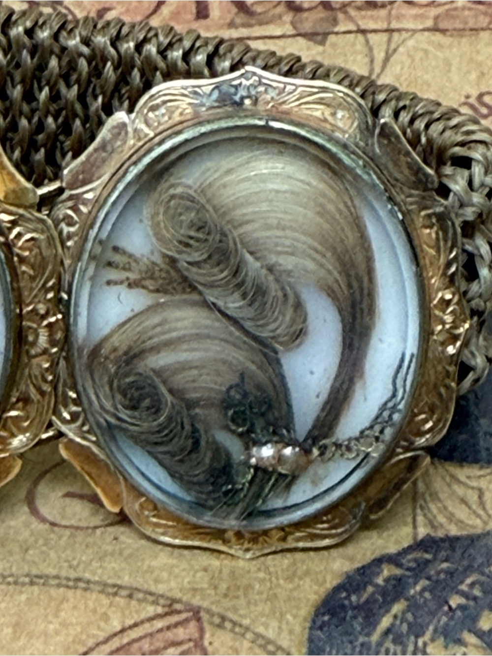 10K Gold Victorian Mourning Bracelet with Hair Band and 3 Hair Filled Lockets - Picture 5 of 15
